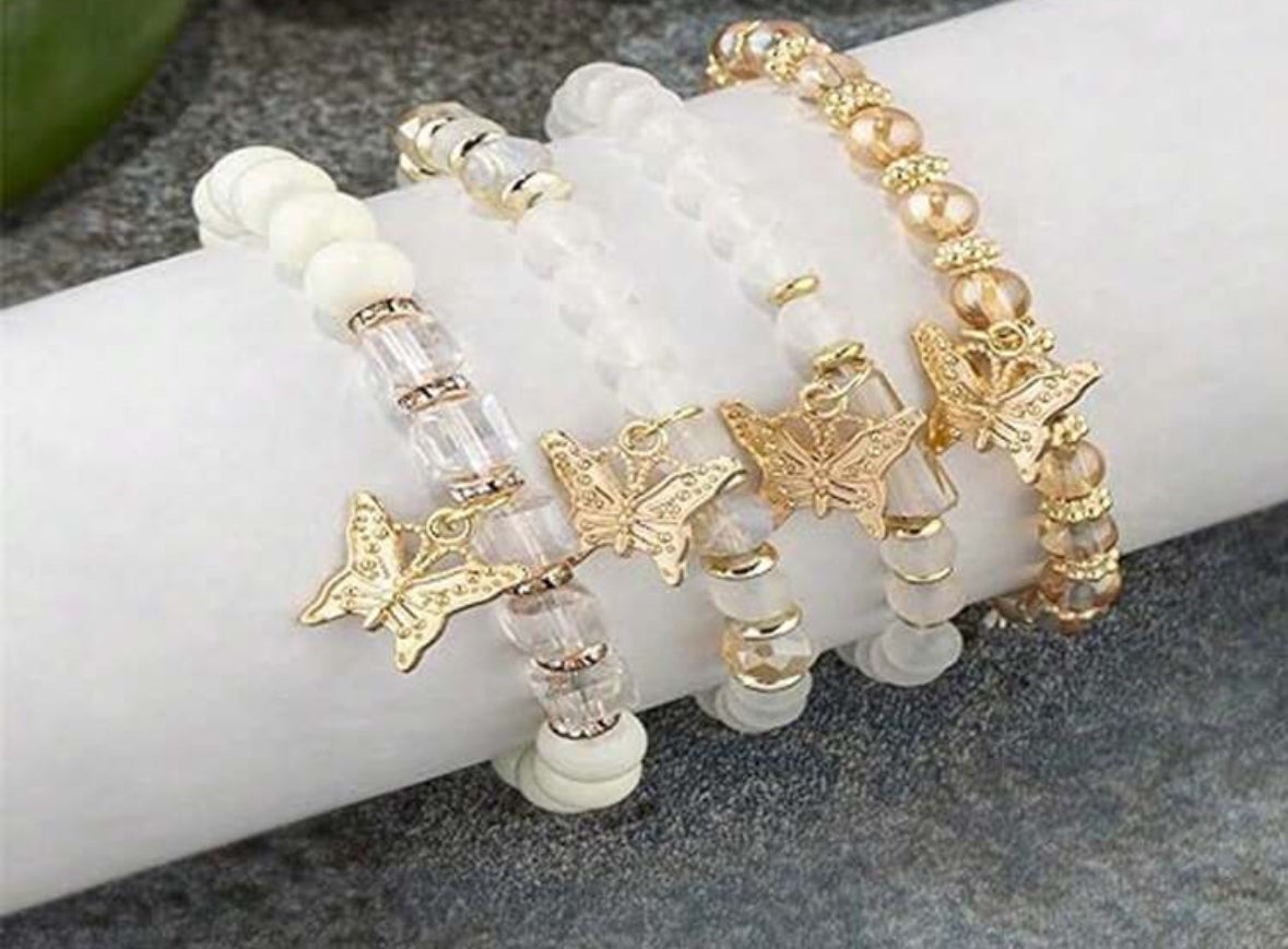 Layered Butterfly Gem Bracelets