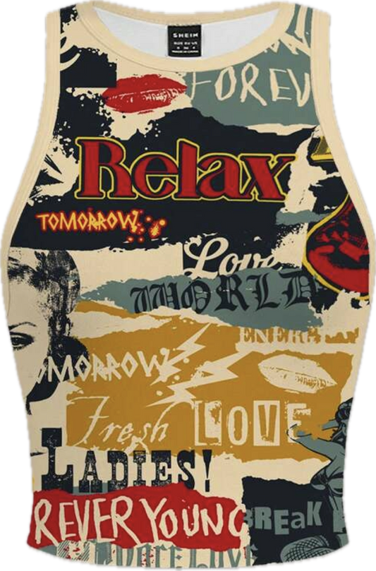Print Crew Neck Tank Top