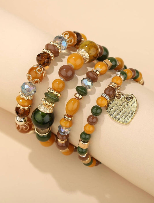 4PC Graphic Heart Beaded Bracelet